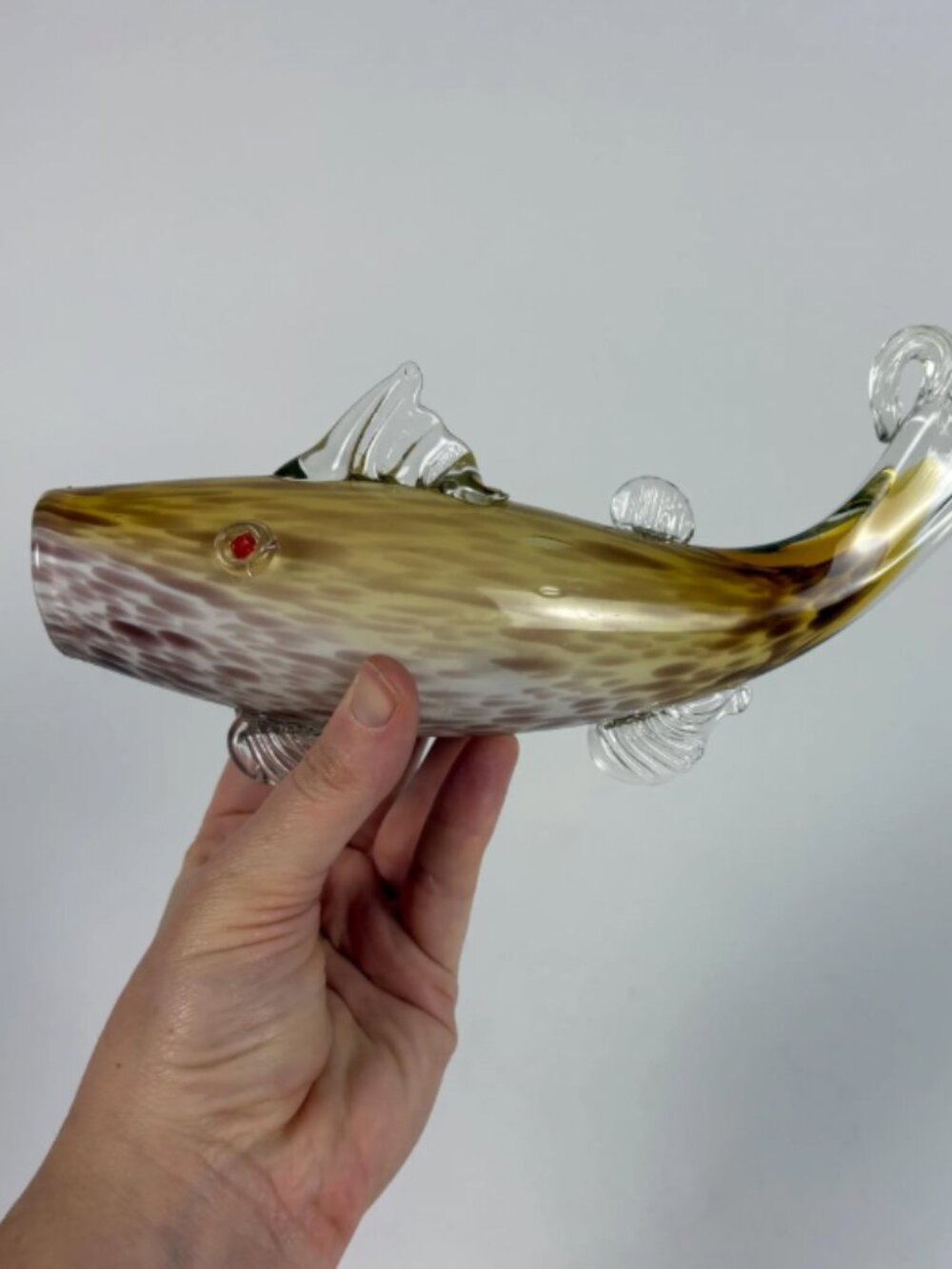 Vintage Glass Fish Sculpture by Nový Bor Glassworks, 1970s Czechoslovakia | Rare